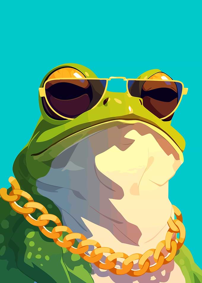 Cool Frog Sunglasses and Chain Minimalist Art Illustration