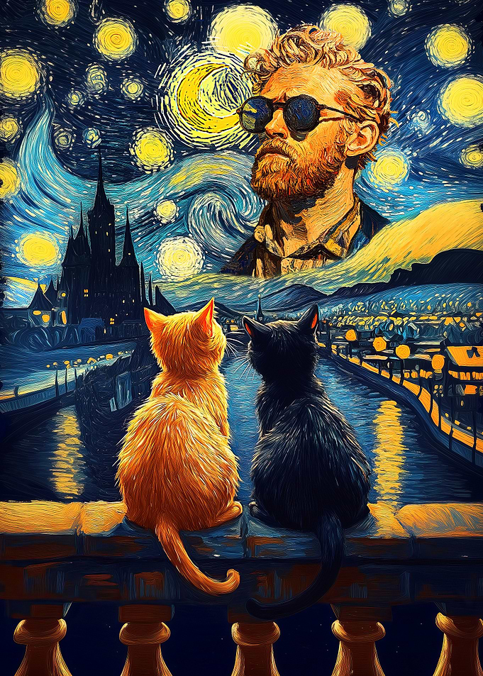 Starry Night Cats with Vincent Van Gogh Art