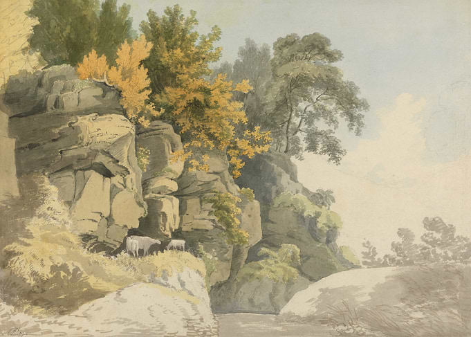 Watercolor Landscape with Sheep