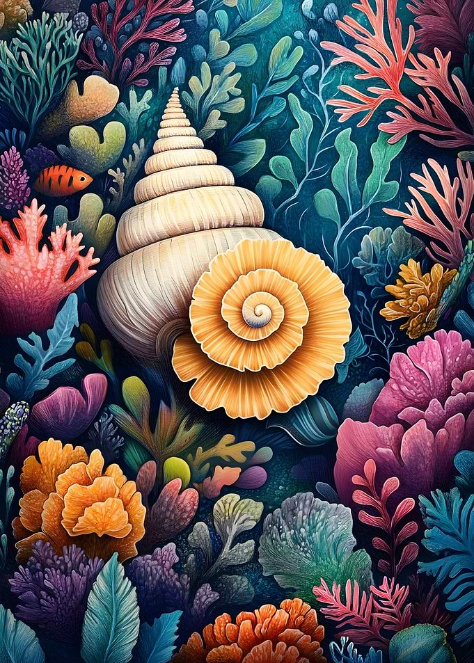 Seashells And Coral Reef