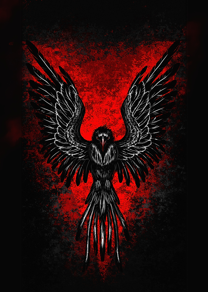 Black Raven with Red Background