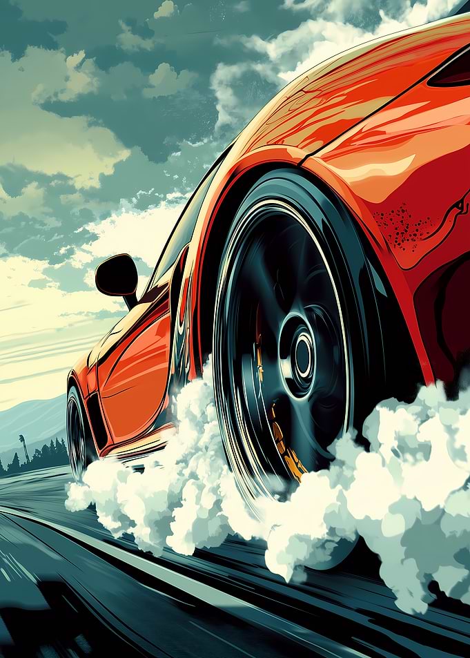 Red Sports Car Drifting