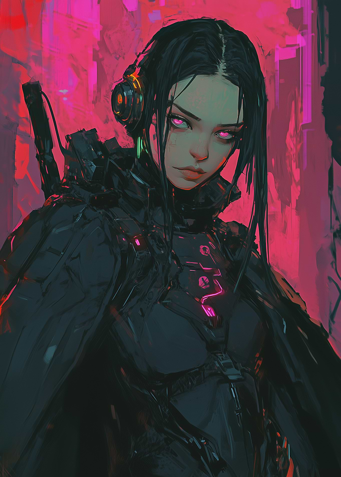 Neon Enforcer – Cyberpunk Girl with Headset