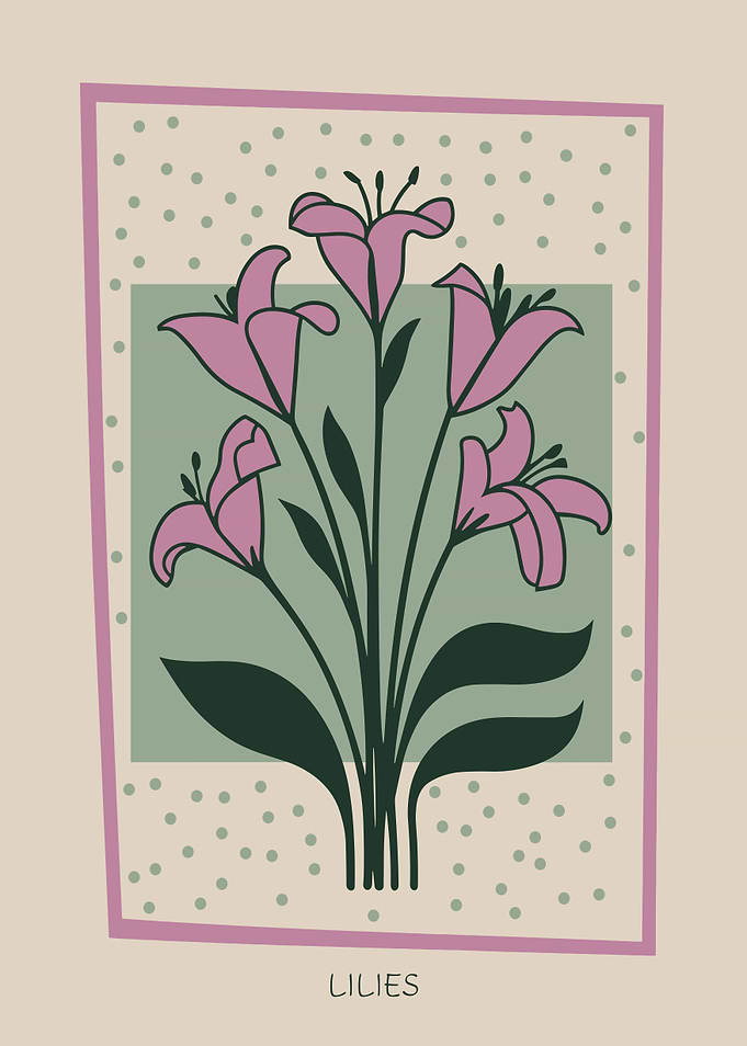 Pink Lily Bouquet Mid Century