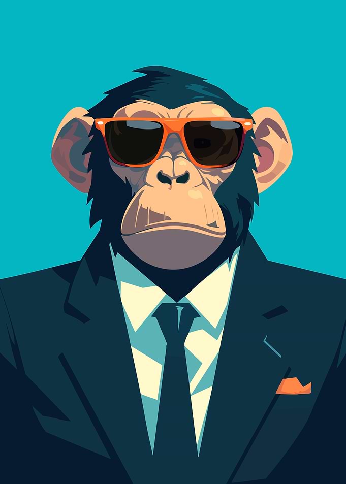 Cool Chimp in Suit Funny Minimalist Art Illustration