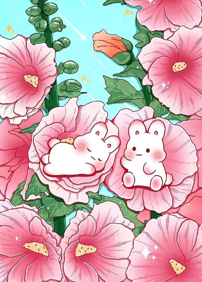 Cute Bunnies in Flowers
