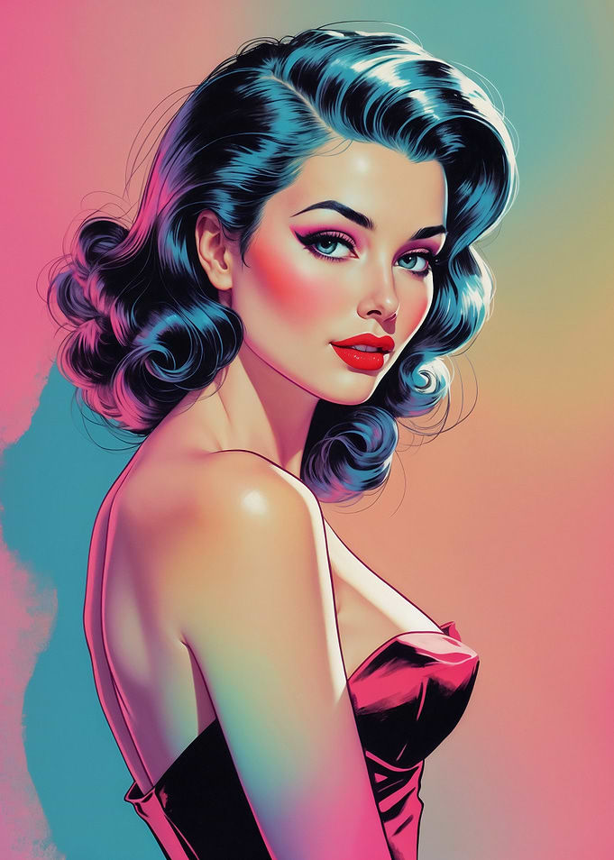 Brunette Pin-Up Red Dress