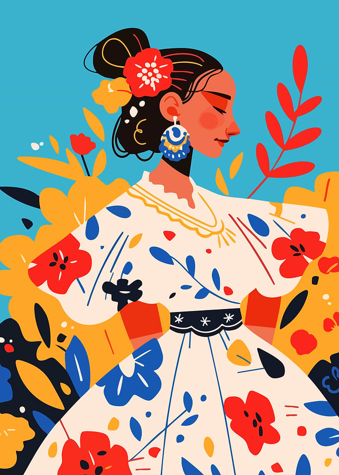 Latin Floral Dress Minimalist Art Illustration