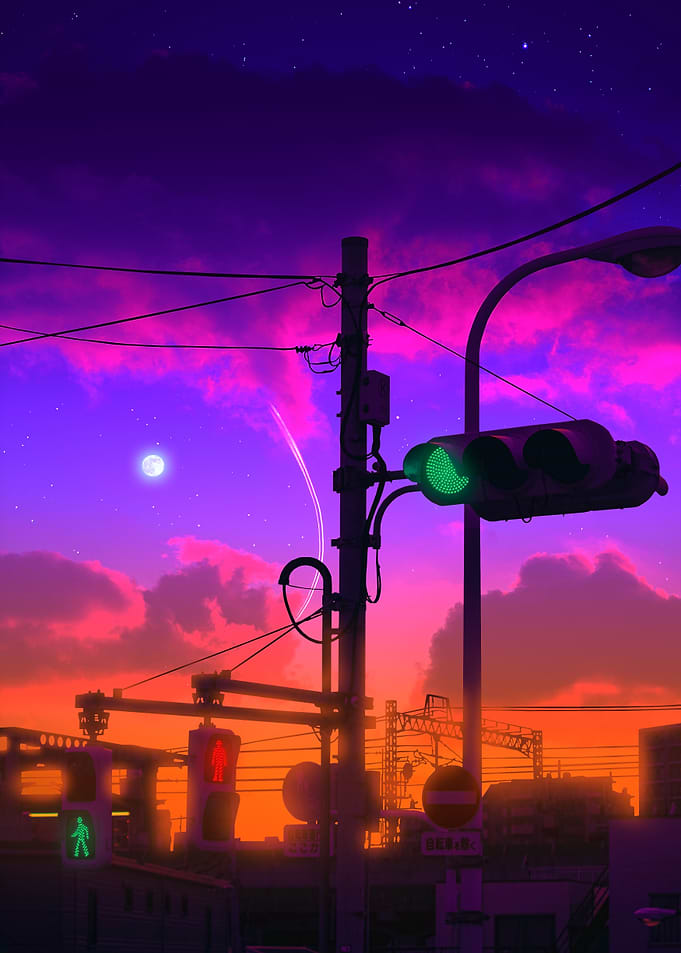 Night Cityscape with Traffic Lights