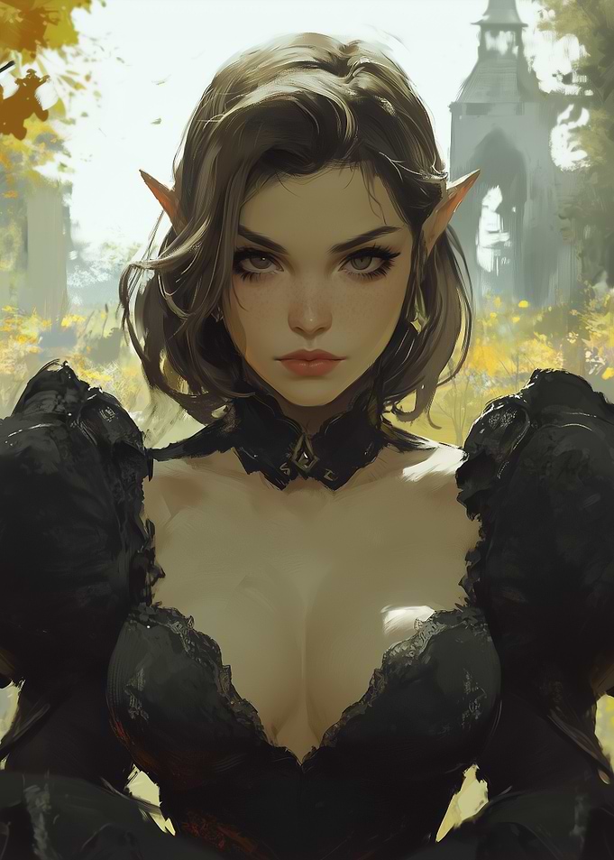Elf Woman in Black Dress