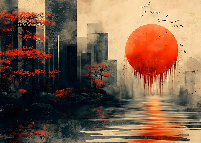 Red Sunset Cityscape