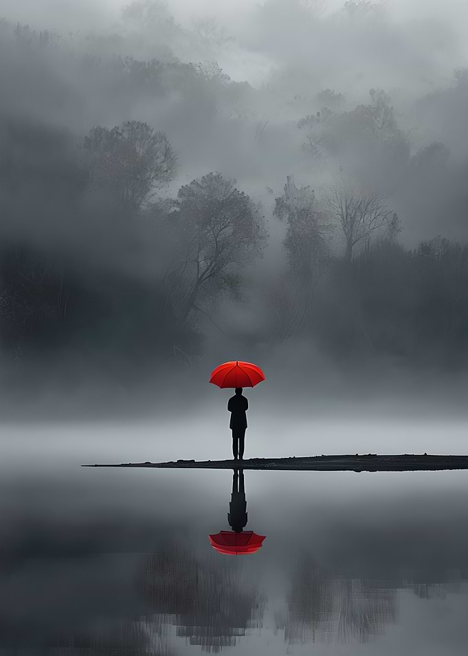 Red Umbrella in Fog