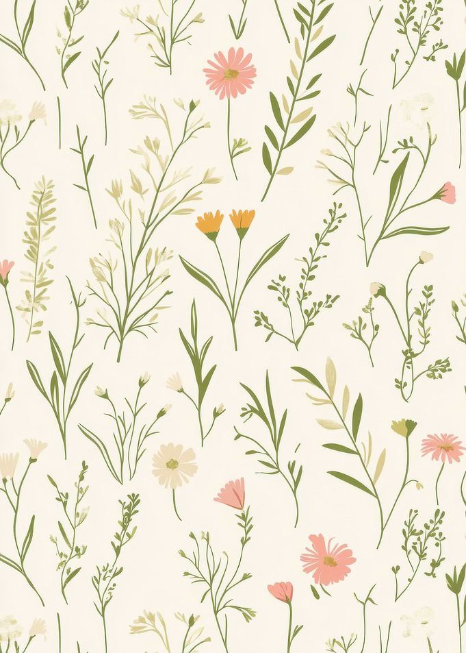 Floral Pattern with Green Foliage