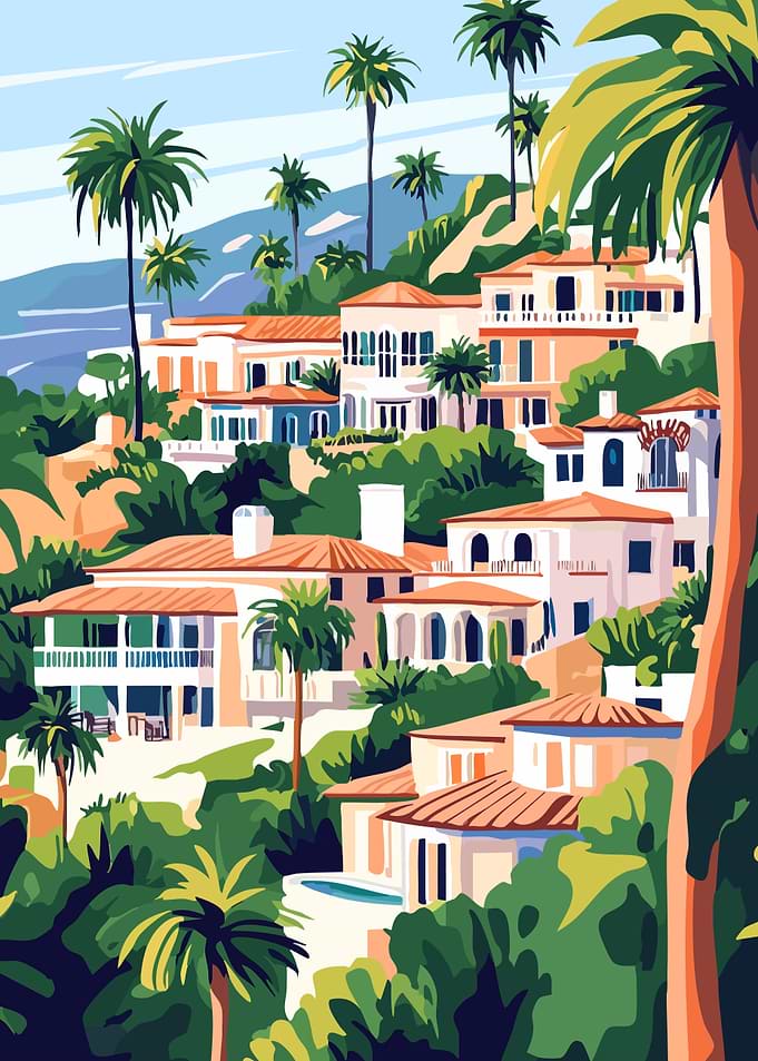 Californian Coastal View Minimalist Art Illustration