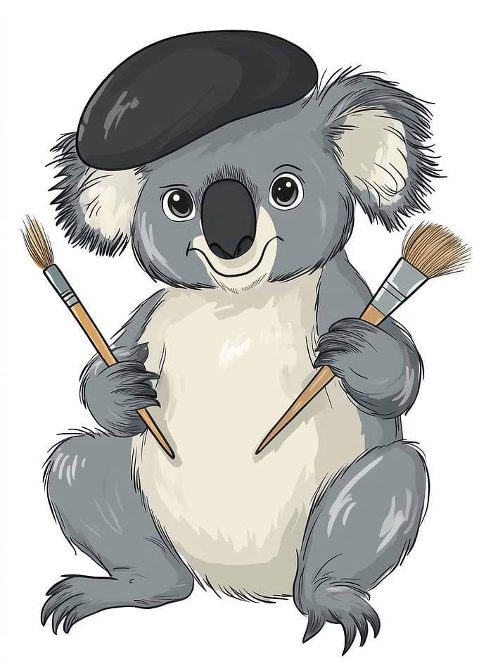 Koala Artist with Paintbrushes