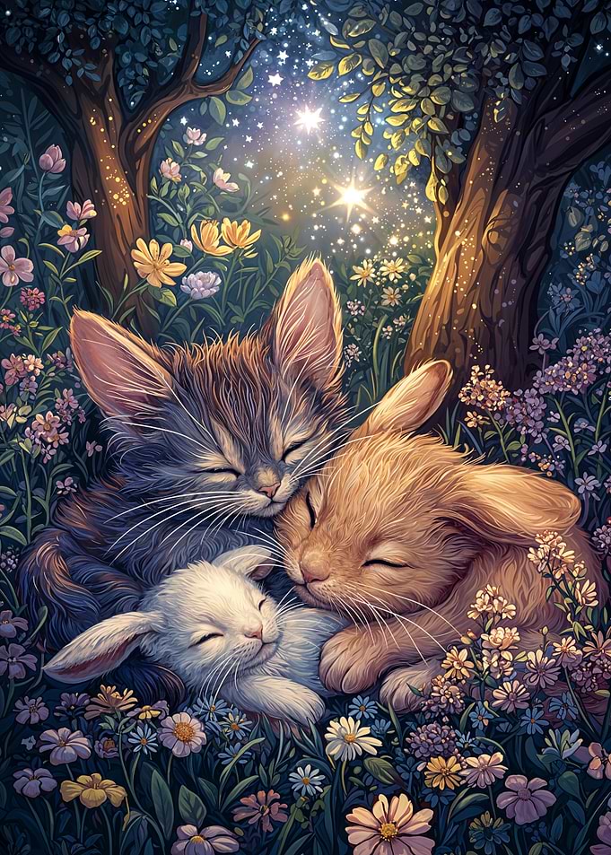 Sleeping Kittens and Bunnies