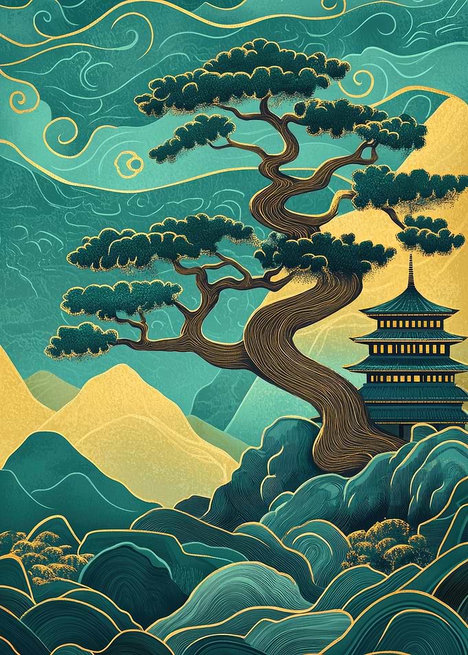 Japanese Pagoda Landscape
