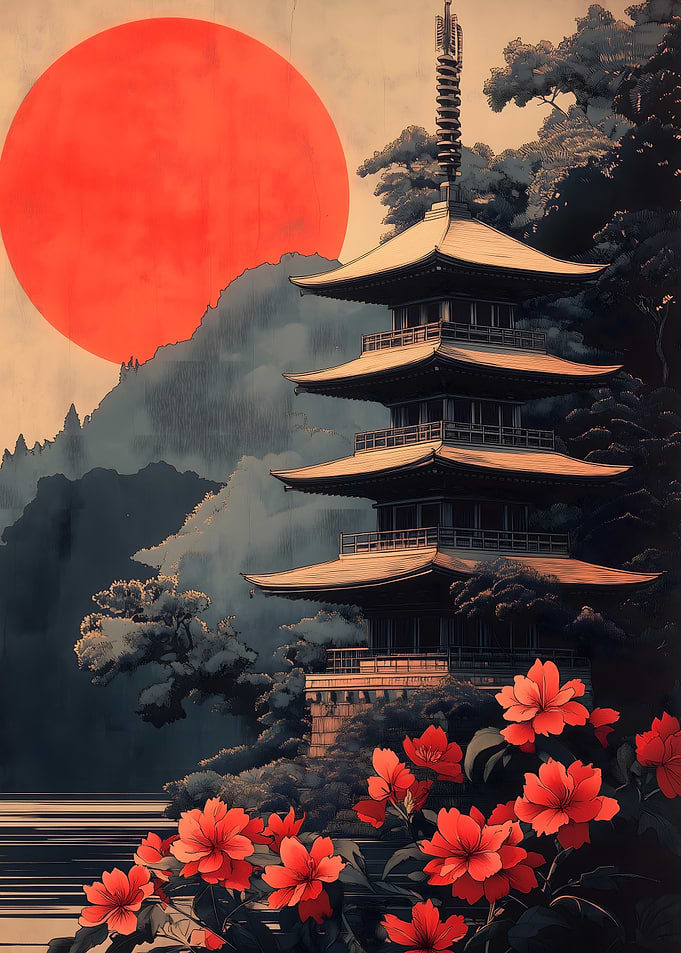 Japanese Pagoda Sunset