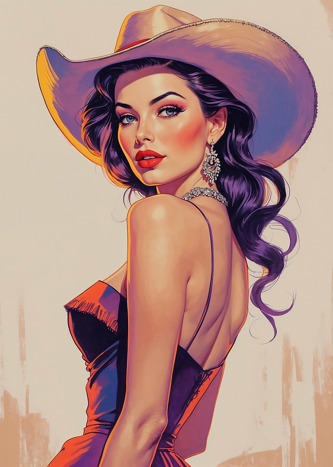 Cowgirl Brunette Pin-Up Portrait