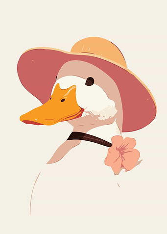 Cute Duck in a Hat Minimalist Art Illustration
