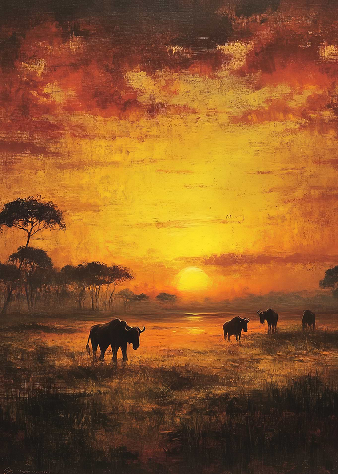 African Sunset with Wildebeest