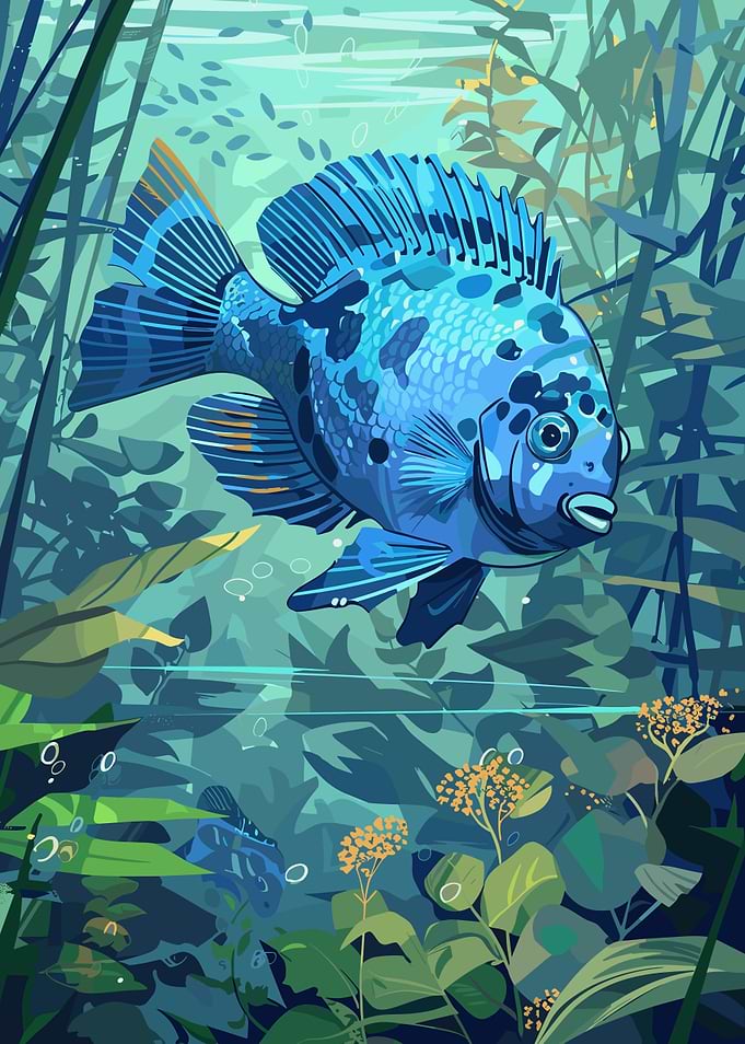 Blue Fish in Aquatic Plants