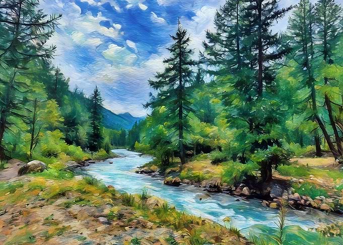 Val Ferret River Through Forest in Courmayeur Mont Blanc