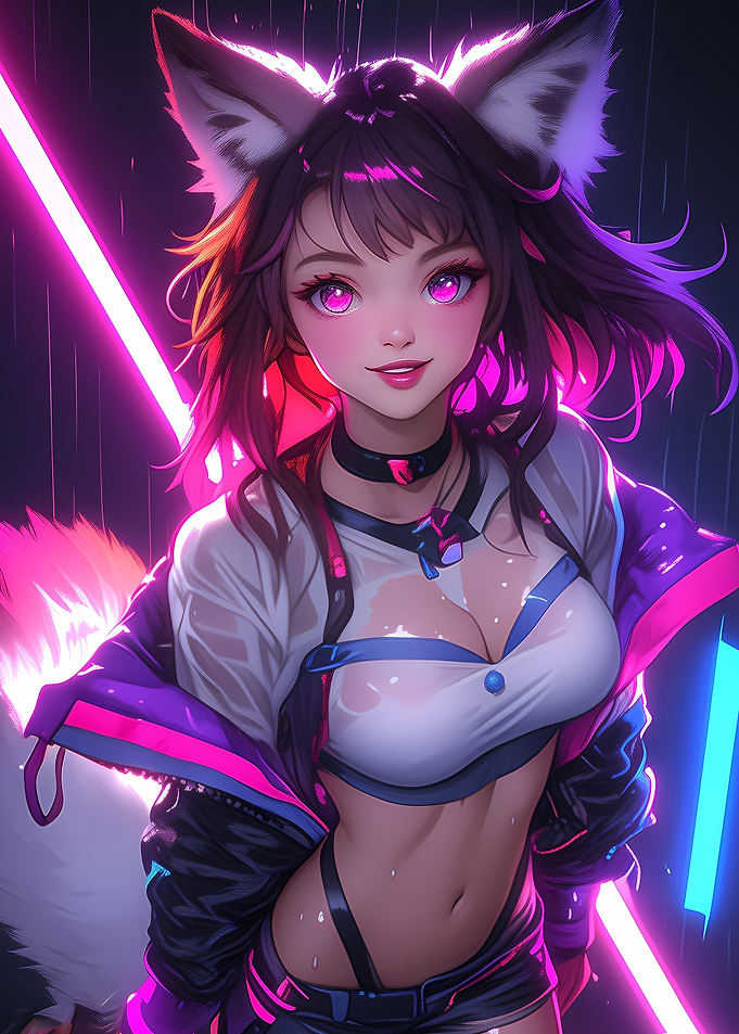 Anime Girl with Fox Ears Gaming