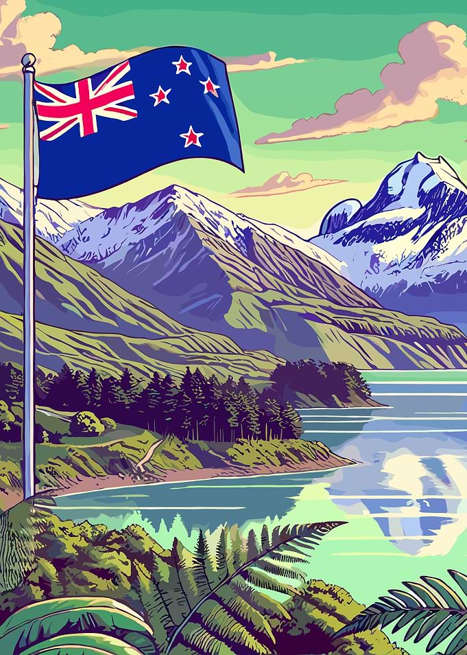 New Zealand Flag Landscape