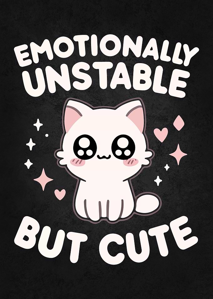 Emotionally Unstable But Cute – Pink Funny Cat Humor