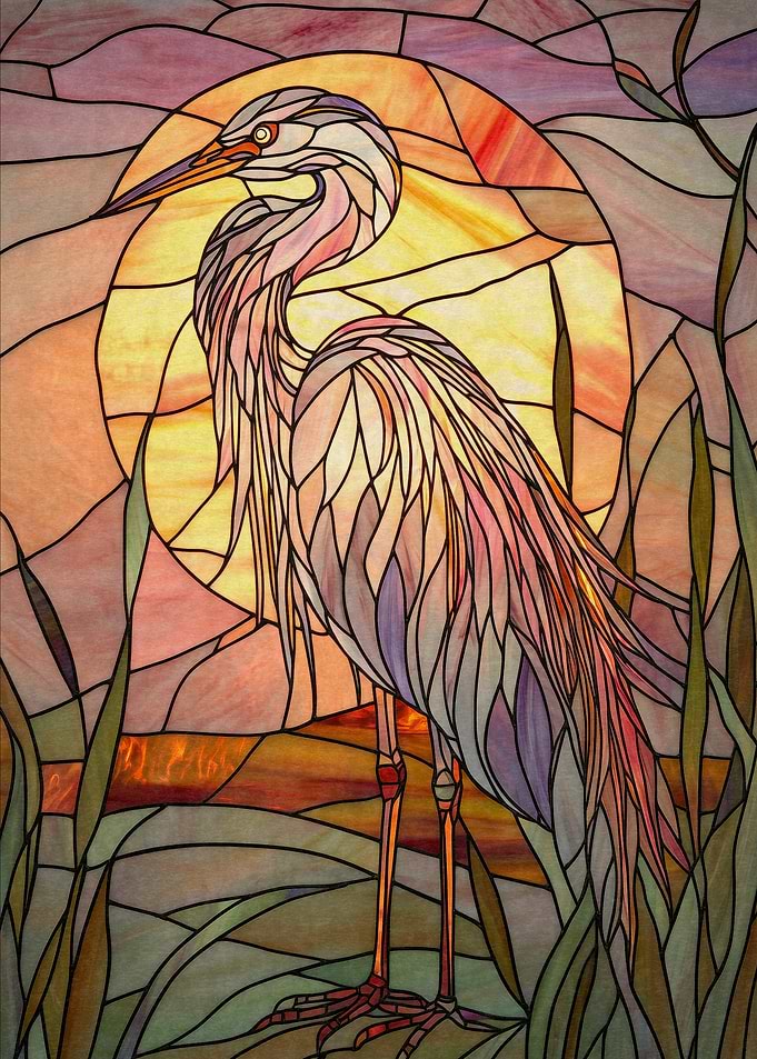 Stained Glass Heron