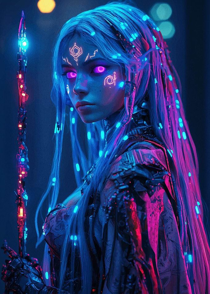Cyberpunk Woman with Staff