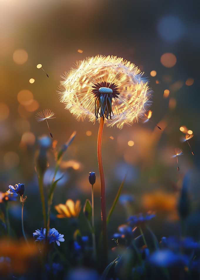 Dandelion Seeds in Sunset