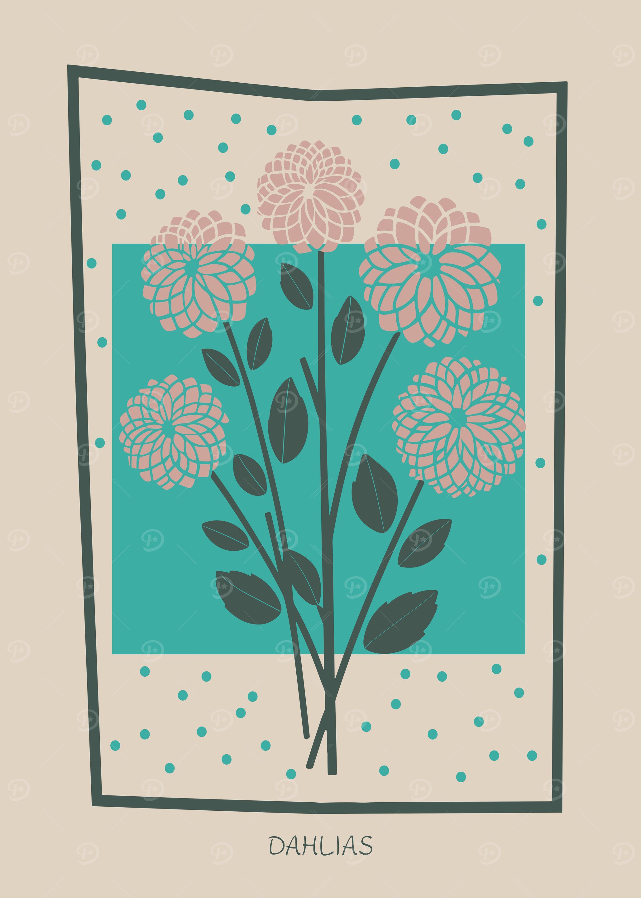 Dahlia Floral Mid Century