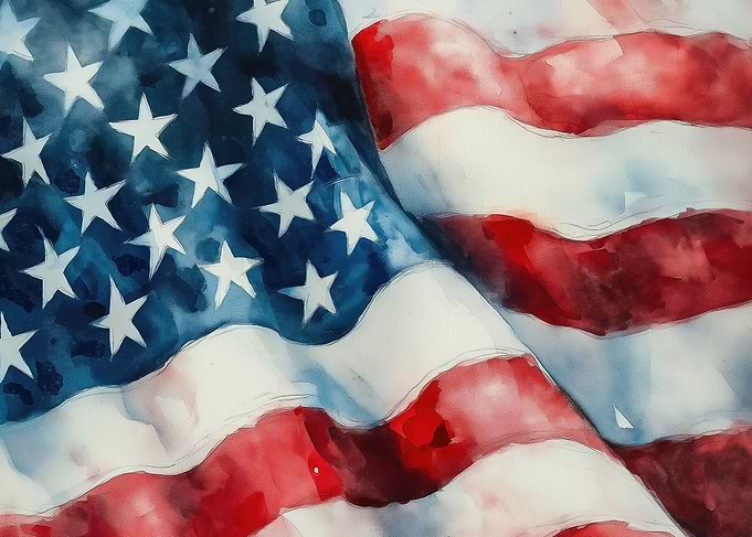 Flowing American Flag Watercolor