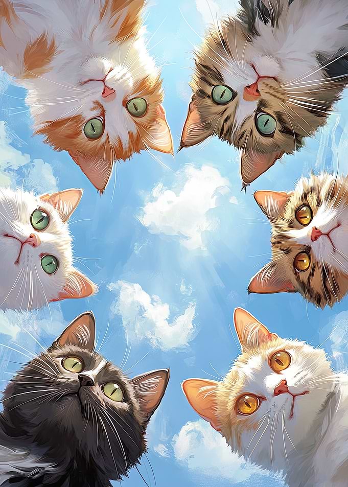 Five Cats Looking Up