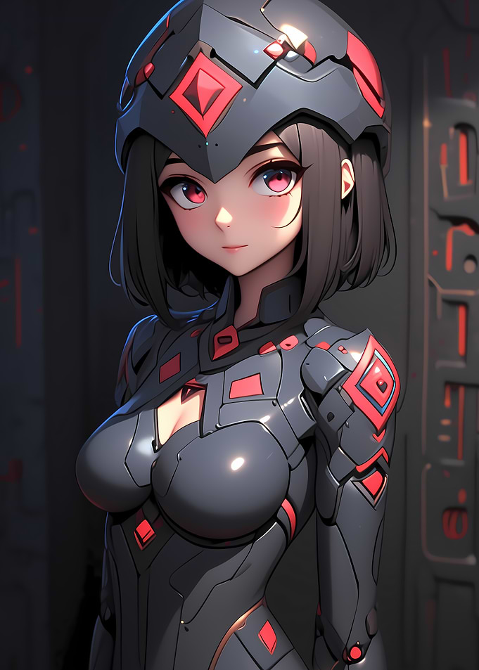 Anime Girl in Futuristic Armor Gaming