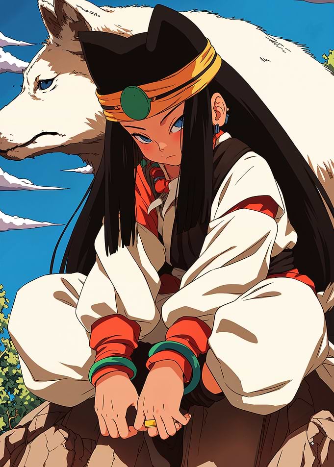 Anime Girl with White Wolf