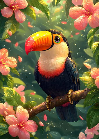Toucan in Tropical Bloom Animal