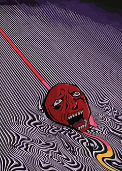 Red Face in Swirling Lines