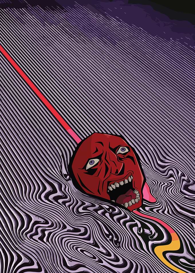Red Face in Swirling Lines