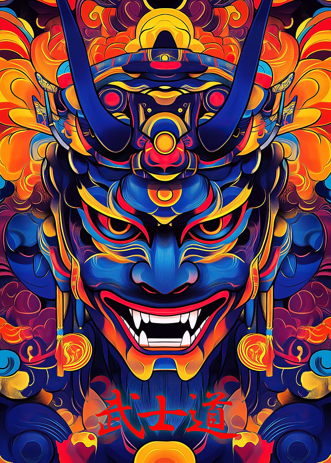 Oni Mask Japanese Digital Art
