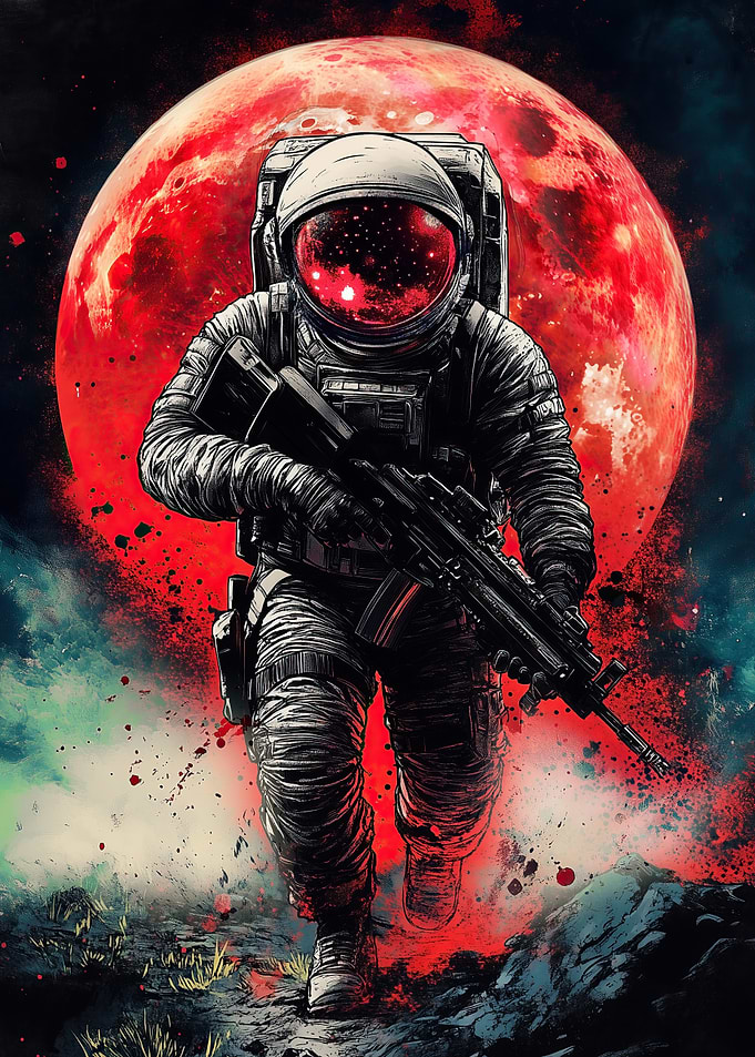 Space Soldier with Full Red Moon Comics Art