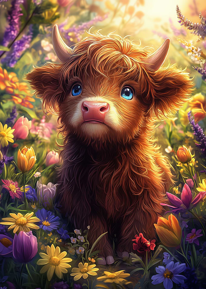 Highland Calf in Flowers