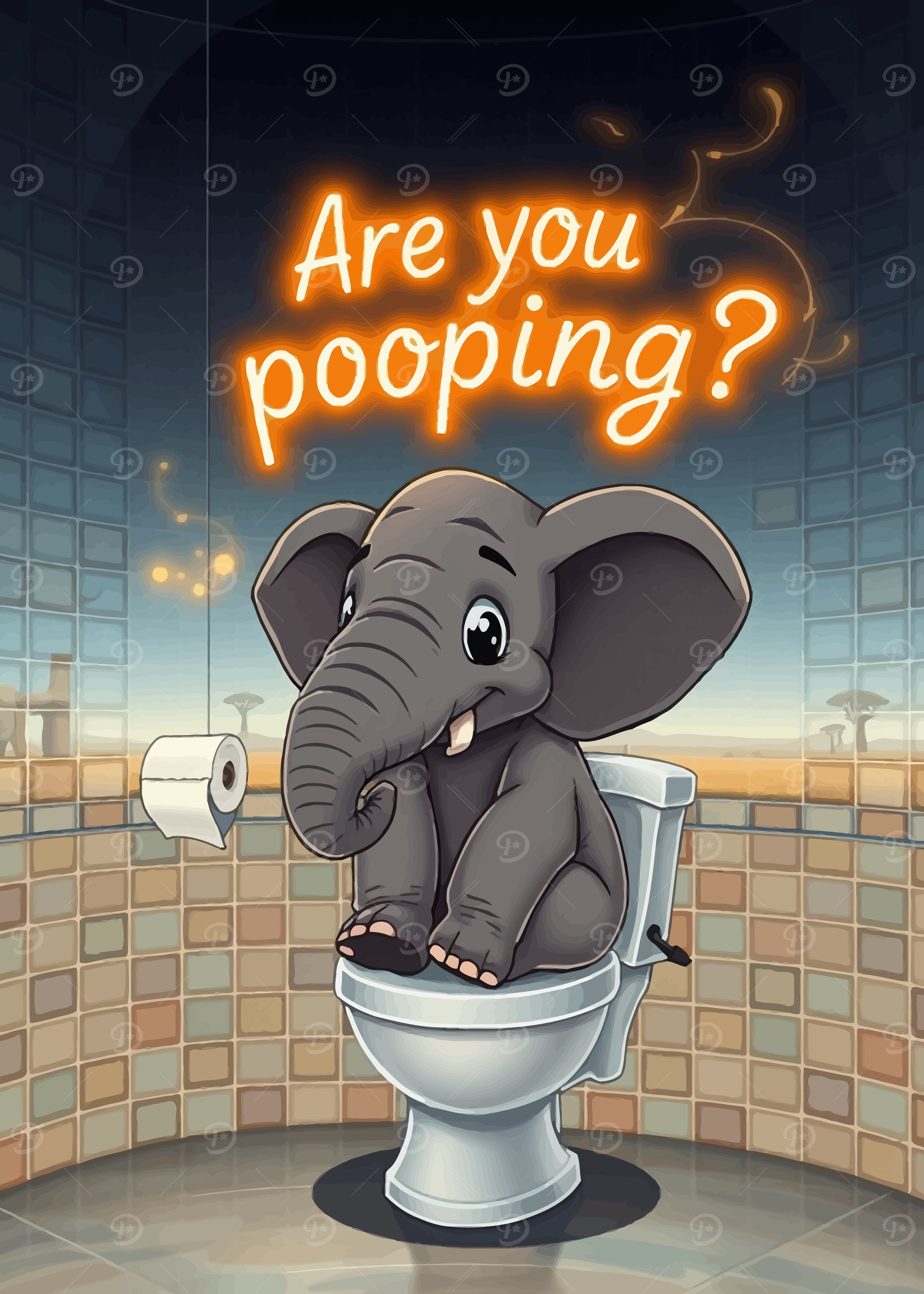 Funny Elephant on Toilet