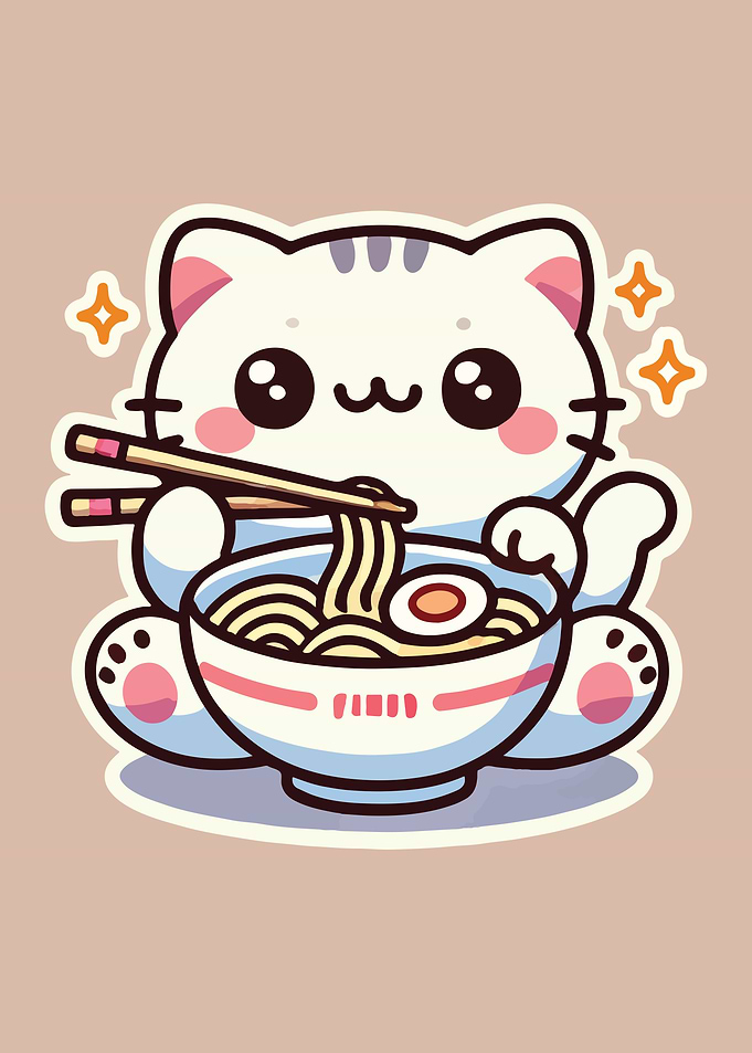 Kawaii Cat Eating Ramen – Cute Noodle Lover