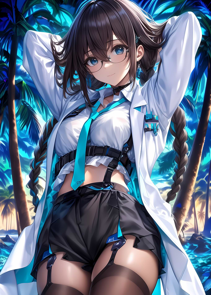 Anime Girl in White Coat Gaming