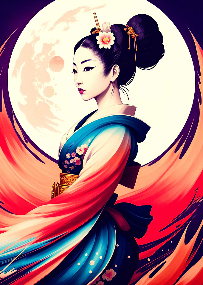 Geisha In The Moonlight