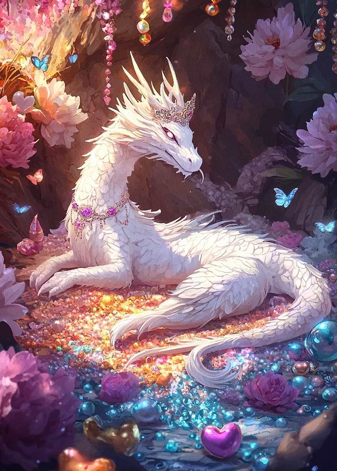 White Dragon in Flower Garden