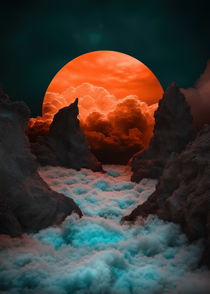 Red Moon Over Mountains